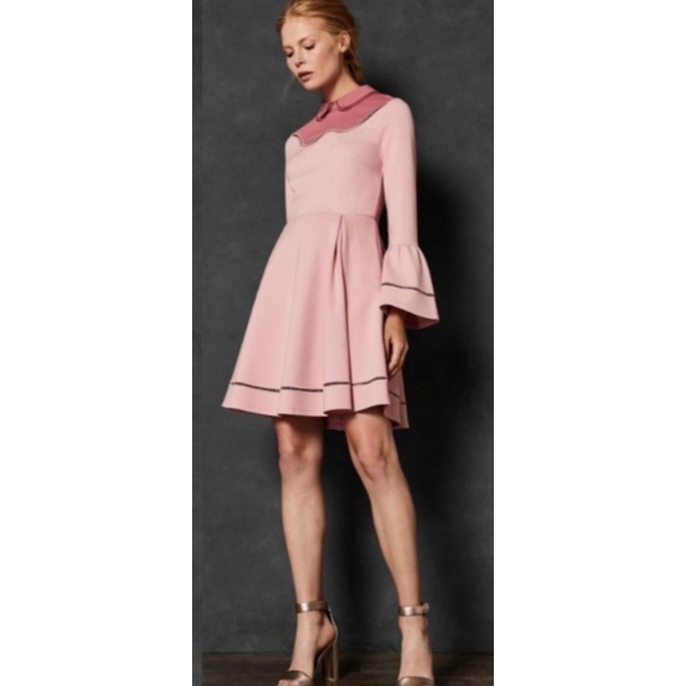 Ted Baker London Pink Pippiy Scalloped Ladder Stitch Bell Sleeve Dress Size 2